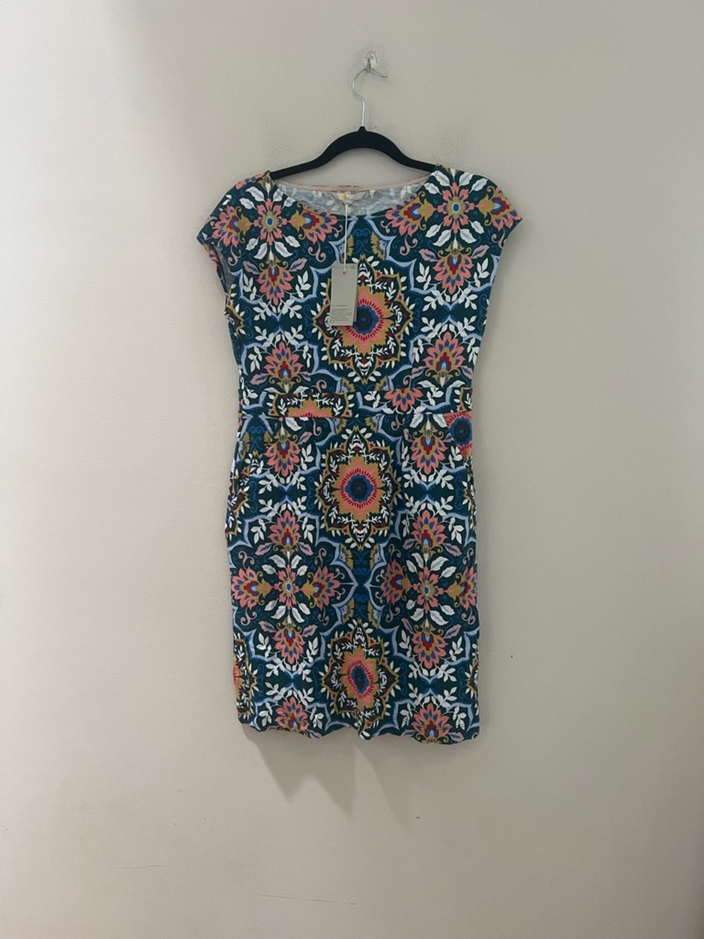 Boden Teal Floral Mosaic Cap-Sleeve Midi Dress - Picture 5 of 13